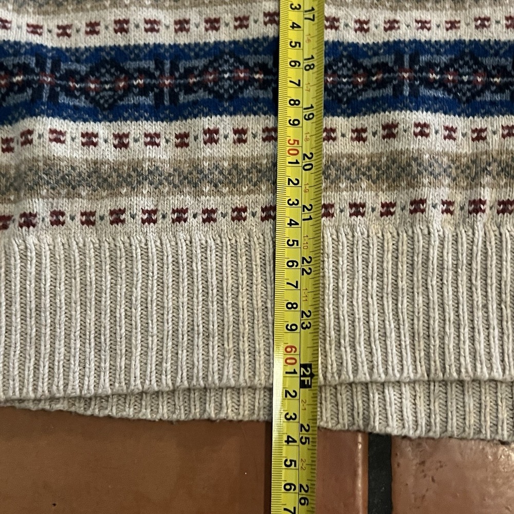 J Crew Men's Striped Fair Isle Crew Neck Sweater Size XL  Beige Blue - Picture 5 of 6